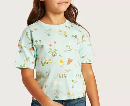 Juniors All-Over Print T-shirt with Drop Shoulder Sleeves and Pocket (2-3 years) Supply